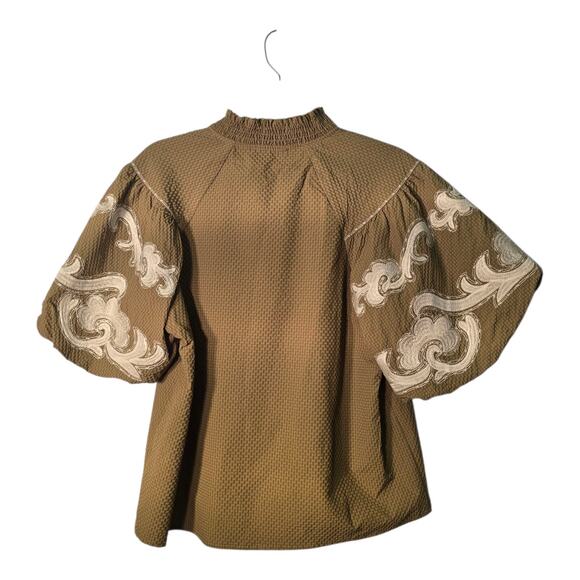 Women's size small "THML" boho-chic Split V-neck, mandarin-style business blouse - Picture 2 of 7